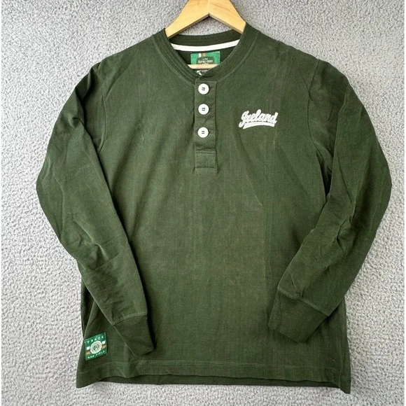 Retro Irish Heritage Collection 3-Button Henley Long Sleeve Shirt Mens L Green - Picture 1 of 10